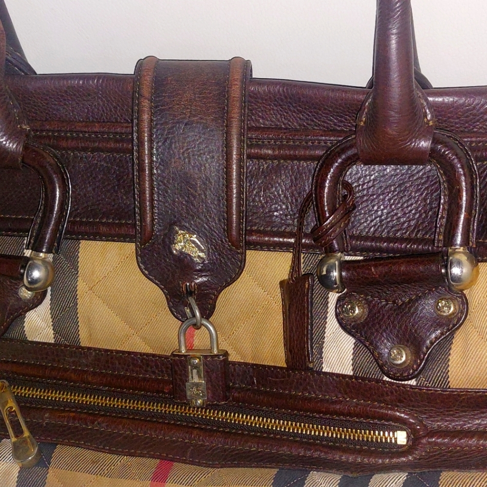 Burberry Brown Leather Trim Check Shoulder Bag